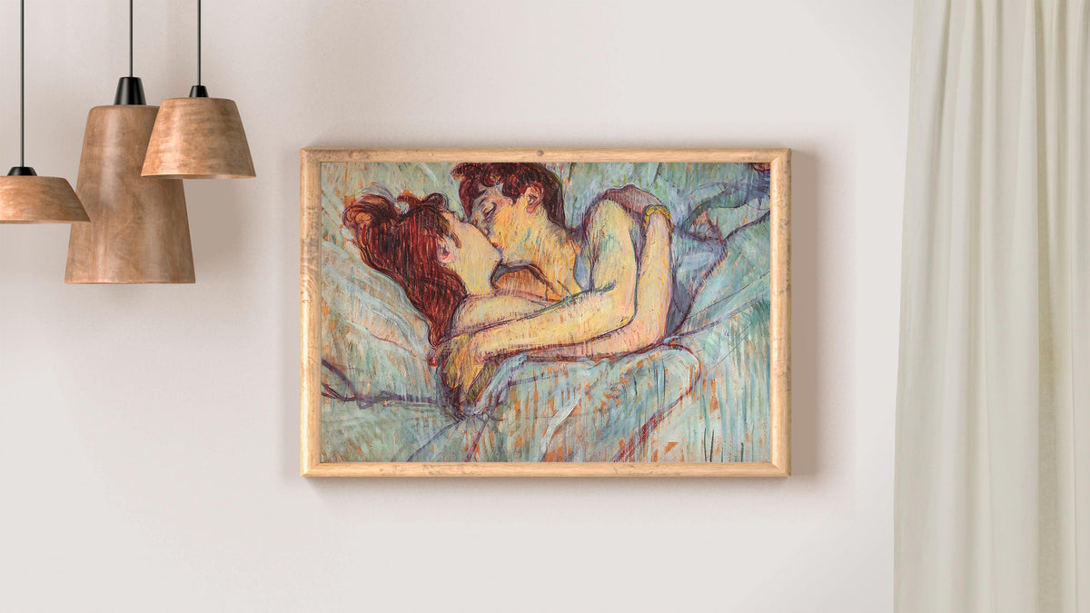 Henri de Toulouse Lautrec - In bed the kiss. Couple love art print, Romantic painting, Bedroom decor, Kiss poster print,