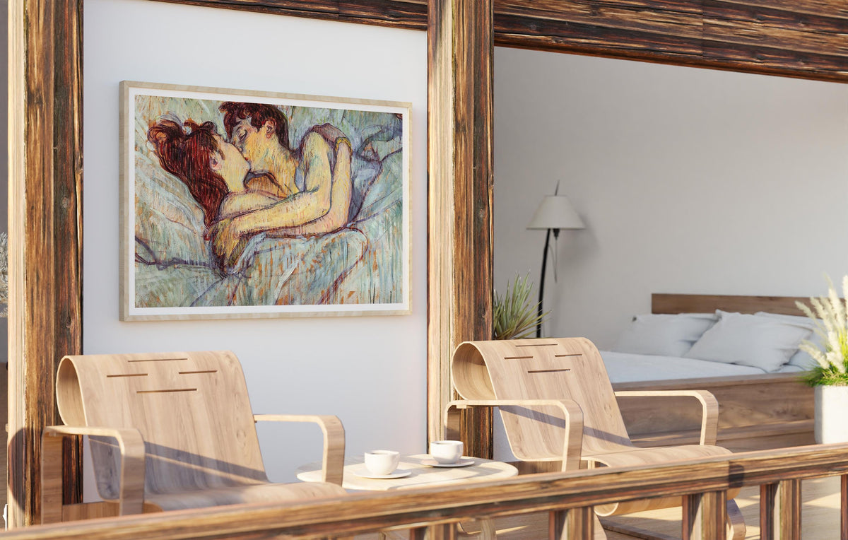 Henri de Toulouse Lautrec - In bed the kiss. Couple love art print, Romantic painting, Bedroom decor, Kiss poster print,