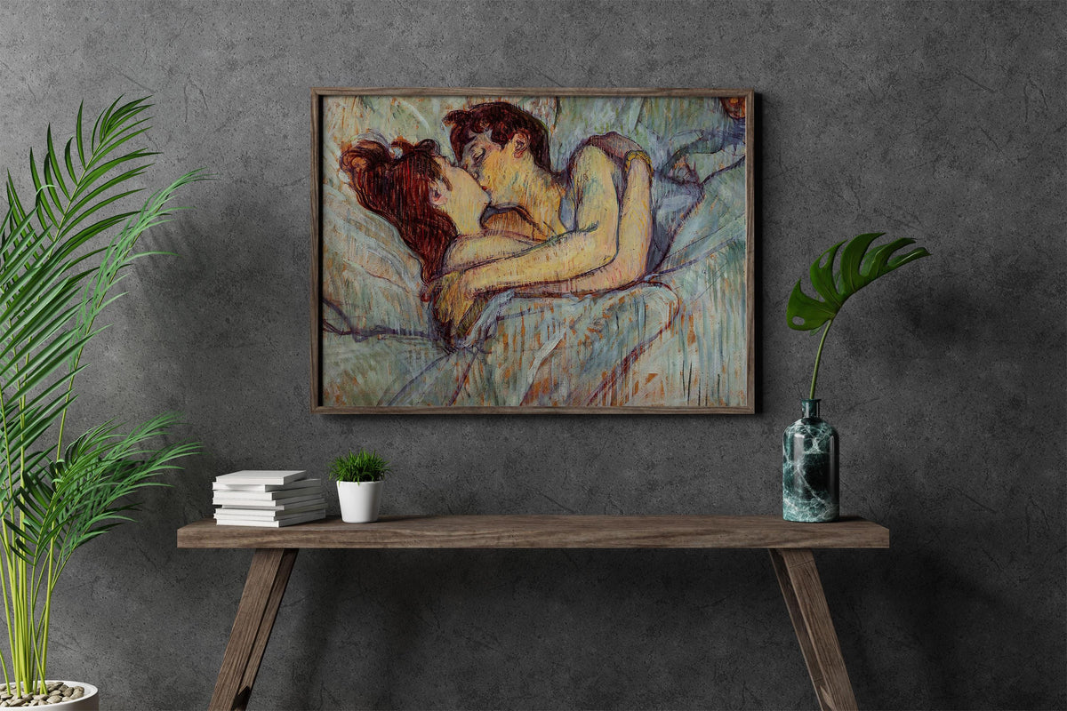 Henri de Toulouse Lautrec - In bed the kiss. Couple love art print, Romantic painting, Bedroom decor, Kiss poster print,