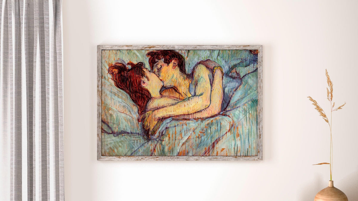 Henri de Toulouse Lautrec - In bed the kiss. Couple love art print, Romantic painting, Bedroom decor, Kiss poster print,
