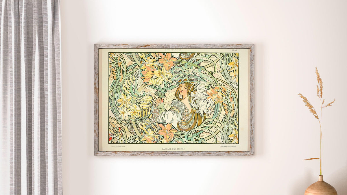 Alphonse Mucha - Language of Flowers. Art nouveau wall art, Magic woman art, Mucha poster print, Canvas painting, Kitche