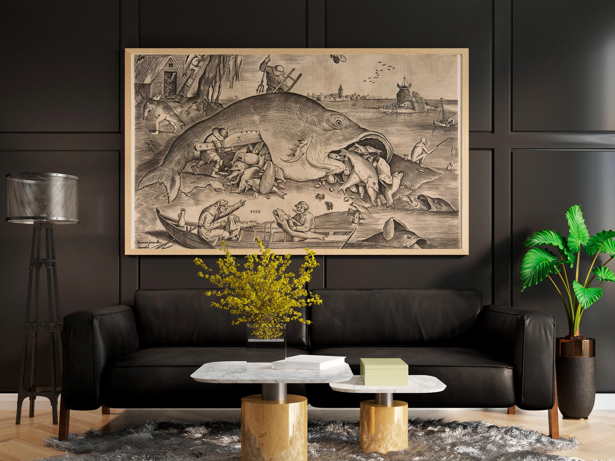 Pieter Bruegel the Elder - Big Fish Eat Little Fish. Classic wall art, Bruegel art print, Fish poster print, Gallery wra