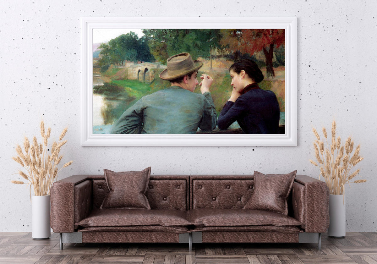 Emile Friant - Les Amoureux. Lovers poster, Autumn evening landscape, Couple painting, Kitchen wall art, Canvas art prin