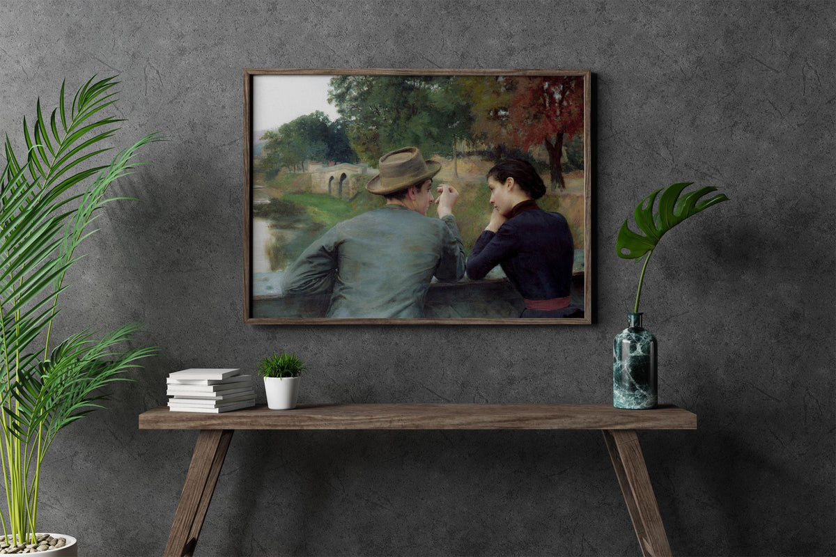 Emile Friant - Les Amoureux. Lovers poster, Autumn evening landscape, Couple painting, Kitchen wall art, Canvas art prin