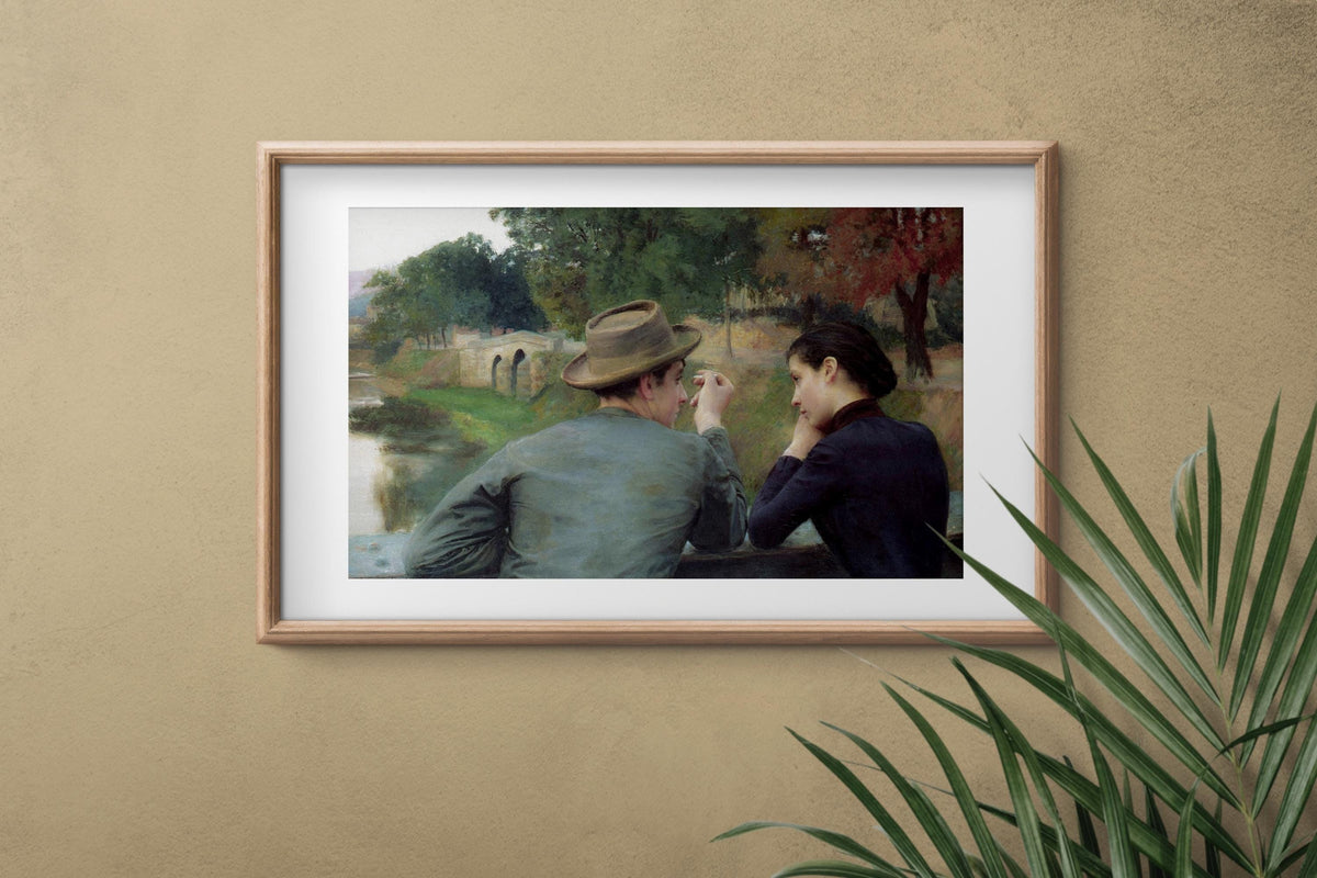Emile Friant - Les Amoureux. Lovers poster, Autumn evening landscape, Couple painting, Kitchen wall art, Canvas art prin