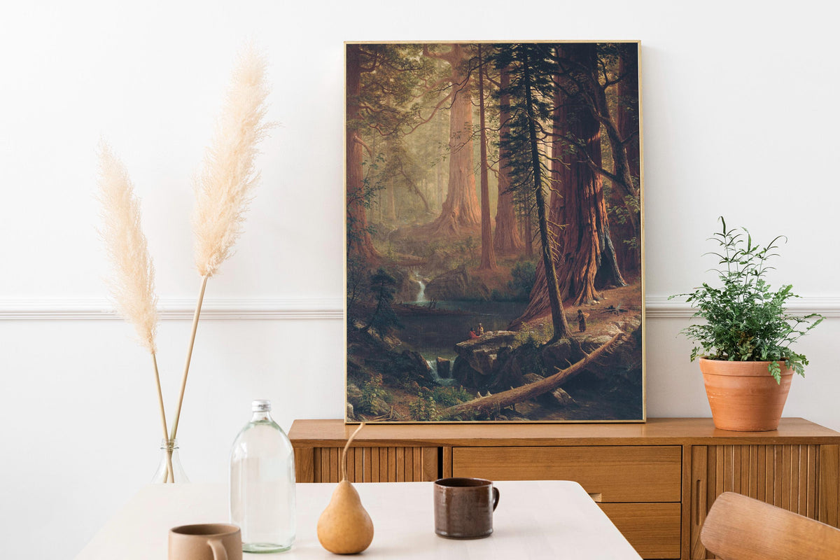 Albert Bierstadt - Giant Redwood Trees of California. Canvas art, Nature poster print, Landscape nature, Canvas painting