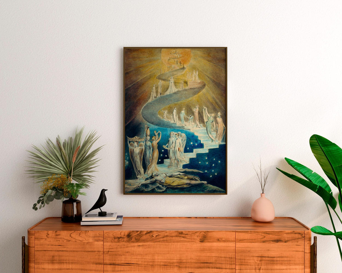 William Blake - Jacobs Ladder. Print on canvas, Bedroom decor, Ready to hang, Dark wall art, Blake art print, Canvas pai
