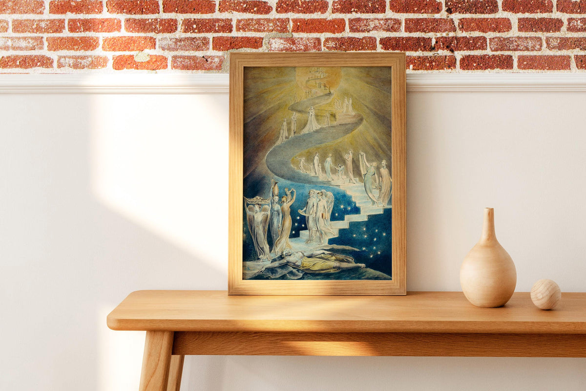 William Blake, Jacob’s Ladder - symbolic wall art, dark spiritual decor, museum style print, bedroom wall decor, classic