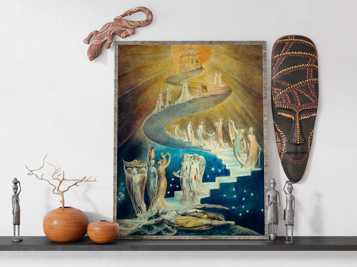 William Blake - Jacobs Ladder. Print on canvas, Bedroom decor, Ready to hang, Dark wall art, Blake art print, Canvas pai