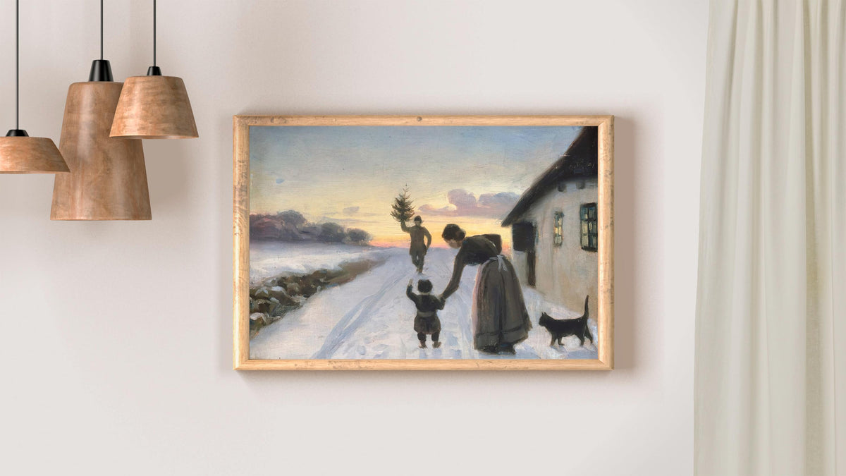 Hans Andersen Brendekilde - The Arrival of the Christmas Tree. Winter landscape art, Canvas painting, Christmas wall art