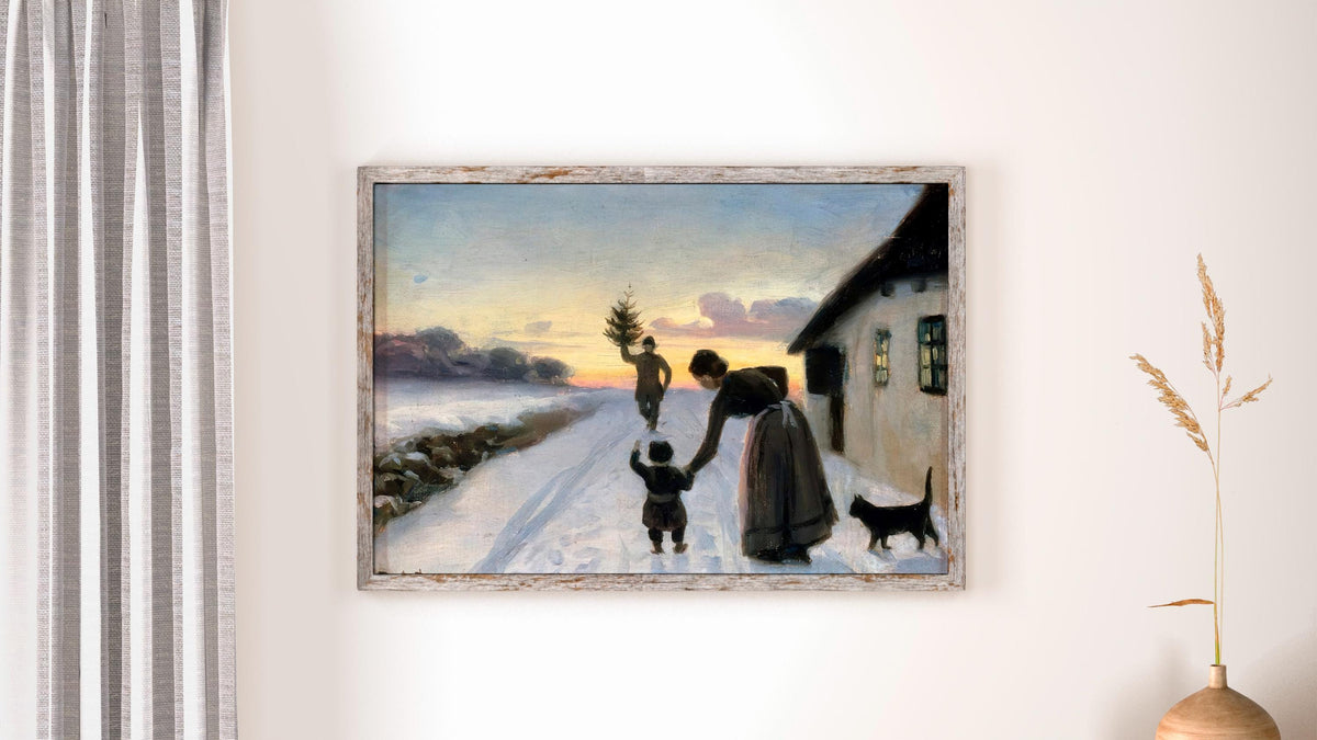 Hans Andersen Brendekilde - The Arrival of the Christmas Tree. Winter landscape art, Canvas painting, Christmas wall art