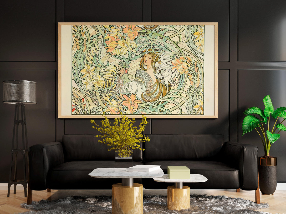 Alphonse Mucha - Language of Flowers. Art nouveau wall art, Magic woman art, Mucha poster print, Canvas painting, Kitche