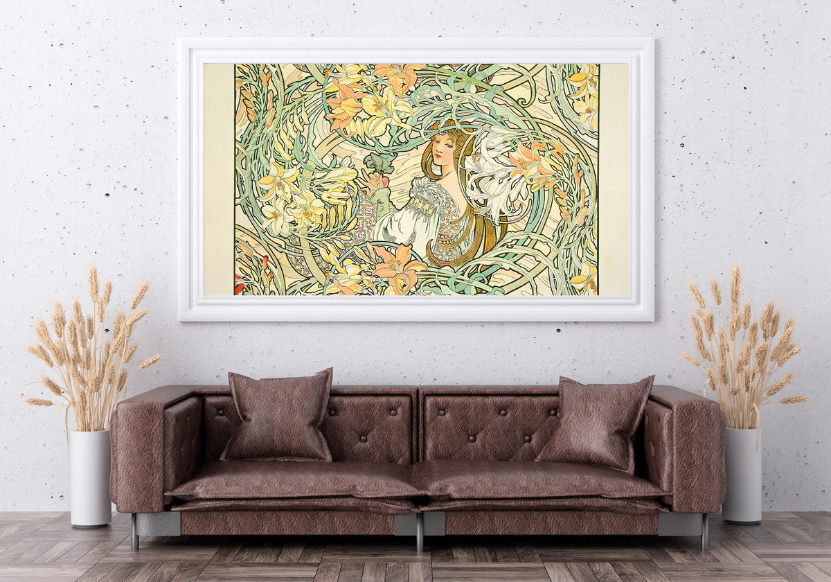 Alphonse Mucha - Language of Flowers. Art nouveau wall art, Magic woman art, Mucha poster print, Canvas painting, Kitche