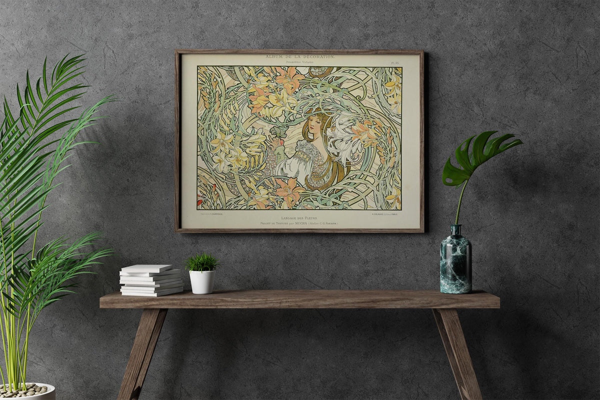 Alphonse Mucha - Language of Flowers. Art nouveau wall art, Magic woman art, Mucha poster print, Canvas painting, Kitche