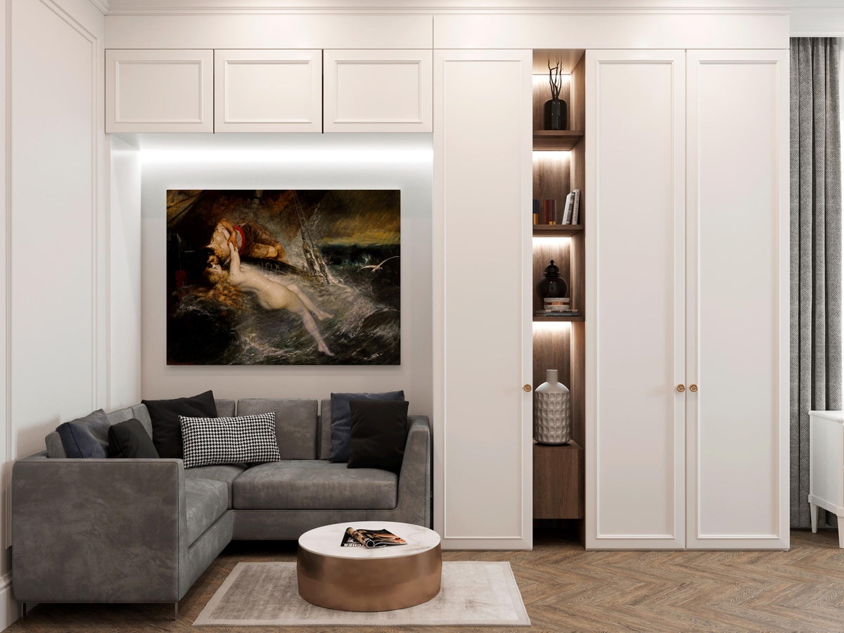 Gustav Wertheimer - The Kiss of the Siren. Canvas wall art, Mermaid poster, Bedroom decor, Poster print, Siren painting,