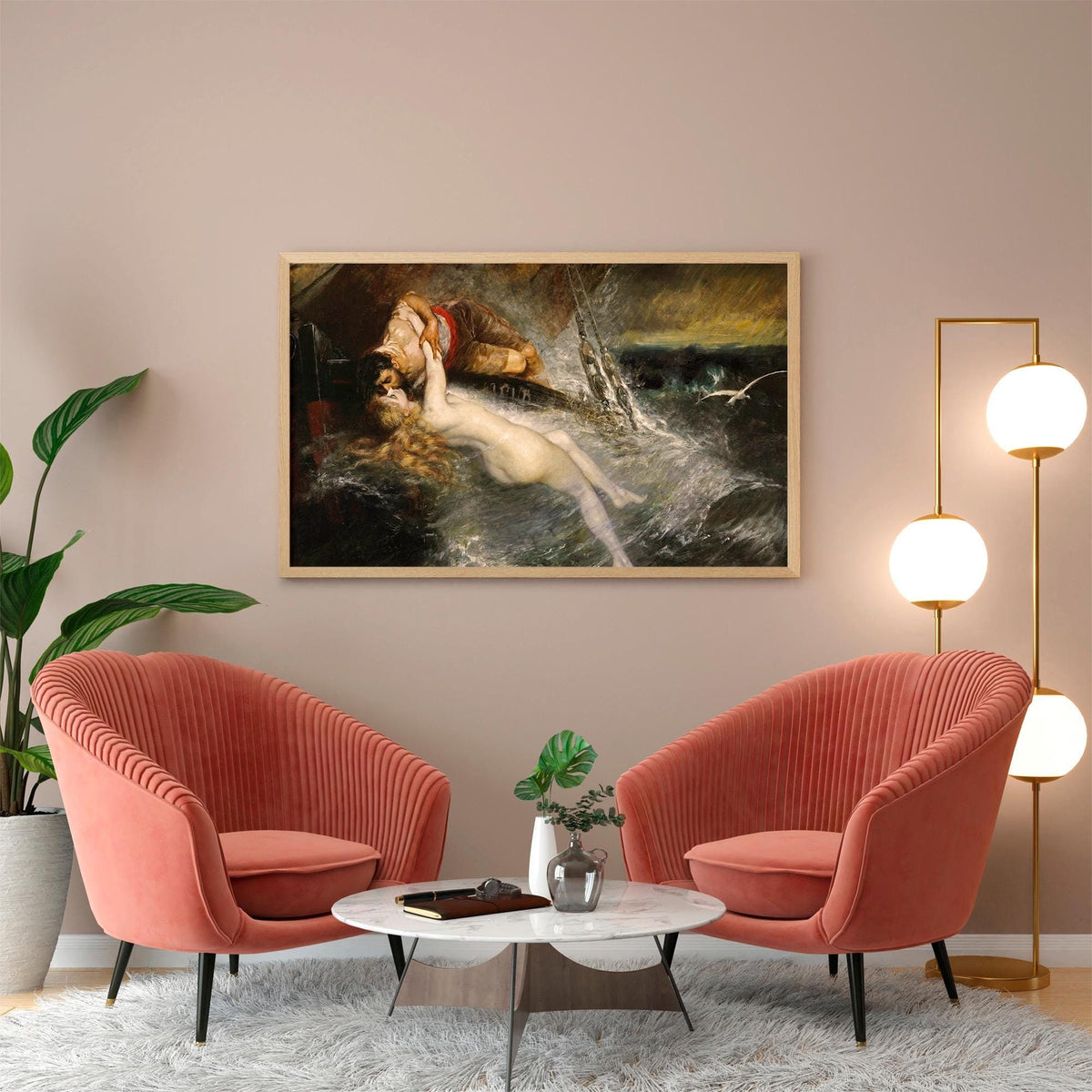 Gustav Wertheimer - The Kiss of the Siren. Canvas wall art, Mermaid poster, Bedroom decor, Poster print, Siren painting,