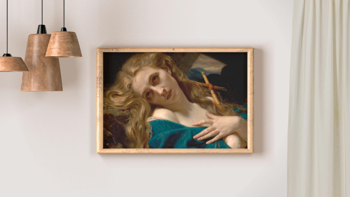 Hugues Merle - Mary Magdalene in the Cave. Religious wall art, Canvas art print, Poster print, Religious painting, Magda