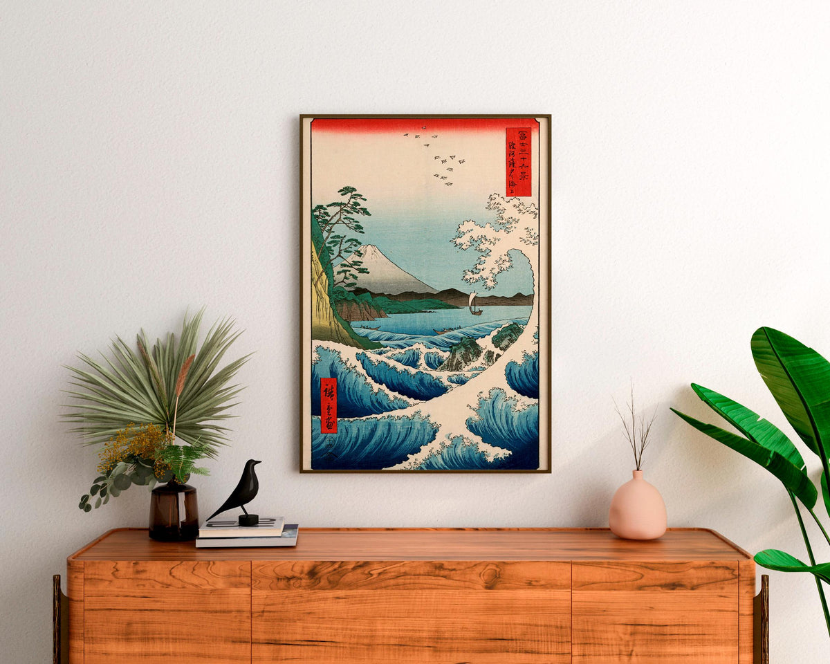 Hiroshige - The Sea Off Satta in Suruga Province. Japanese woodblock print, Japanese home decor, Famous art, Water lands
