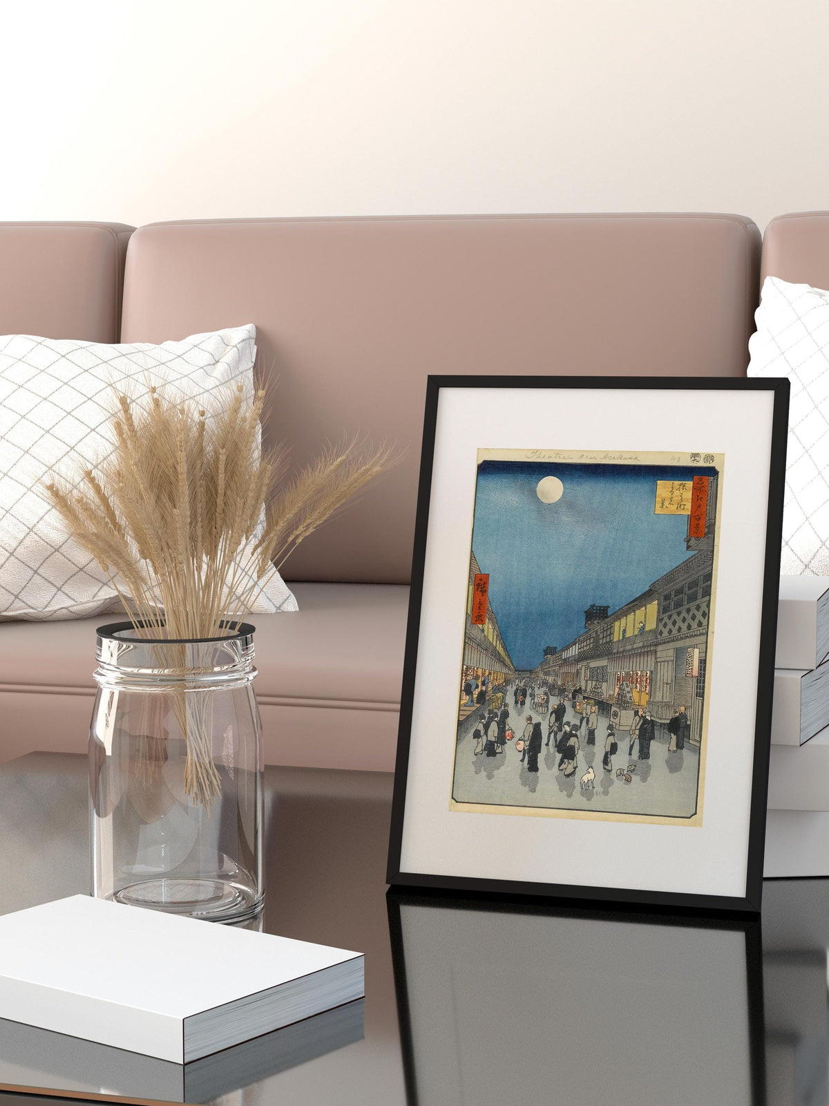 Hiroshige - Saruwakamachi at Night. Japanese landscape art, Print on canvas, Poster print, Japanese home decor, Asian ar