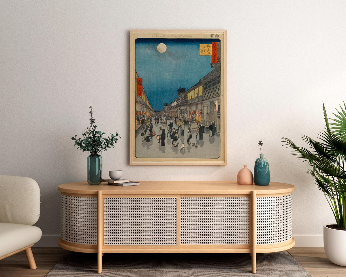 Hiroshige - Saruwakamachi at Night. Japanese landscape art, Print on canvas, Poster print, Japanese home decor, Asian ar