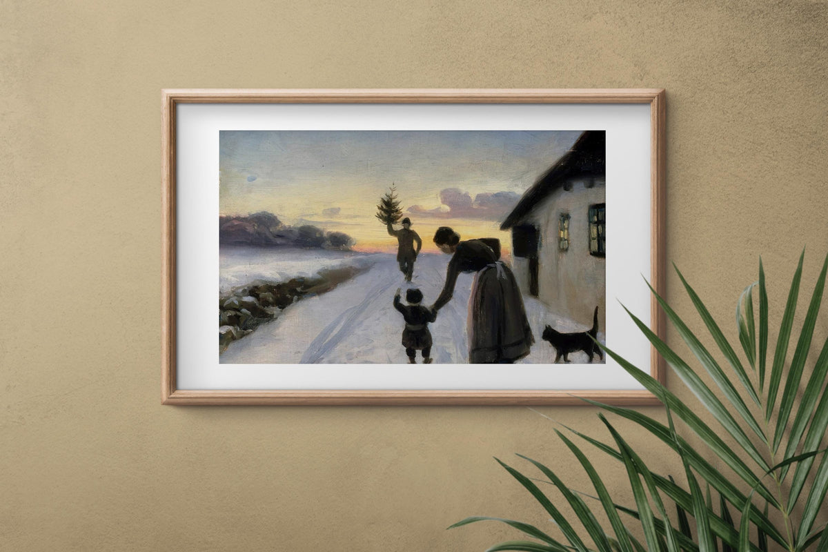 Hans Andersen Brendekilde - The Arrival of the Christmas Tree. Winter landscape art, Canvas painting, Christmas wall art