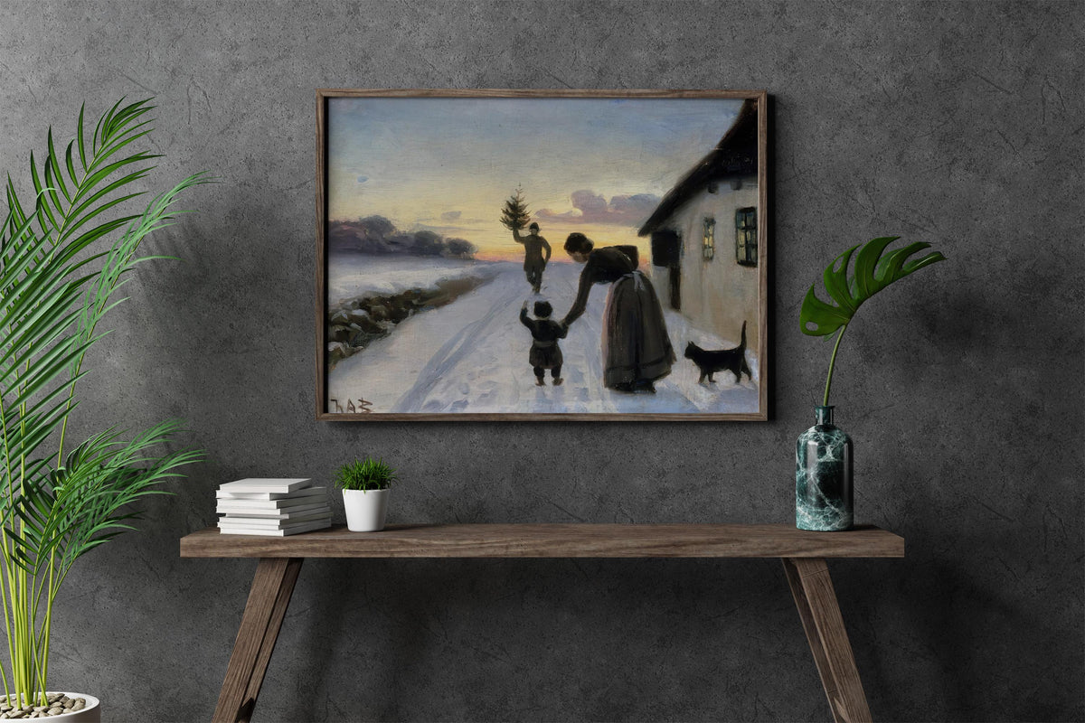 Hans Andersen Brendekilde - The Arrival of the Christmas Tree. Winter landscape art, Canvas painting, Christmas wall art