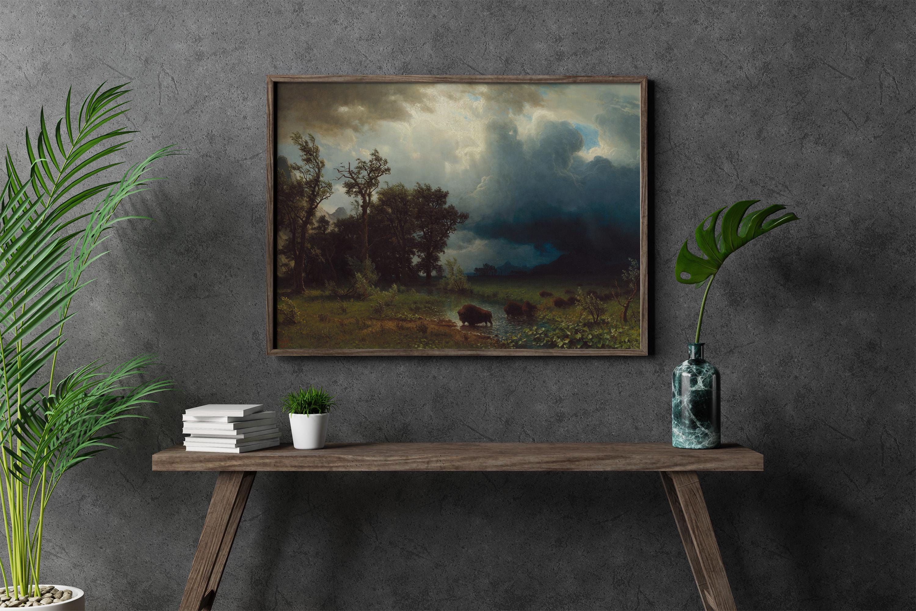 Albert Bierstadt - The Buffalo Trail. Landscape nature, Canvas art print, Home decor, Bierstadt canvas art, Giclee canva
