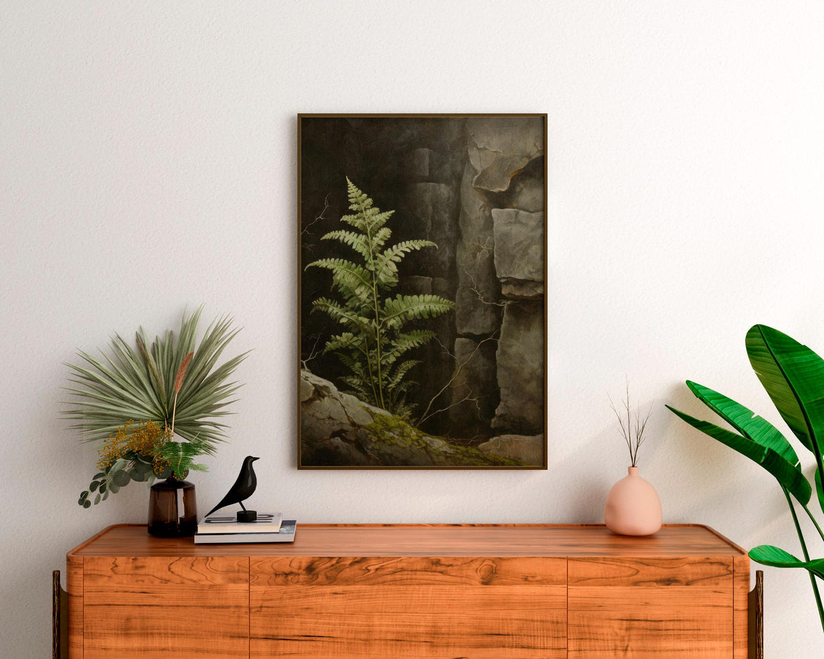Fern poster print, Dark academia decor, Botanical wall art, Kitchen decor, Gothic nature aesthetic poster, Woodland fern