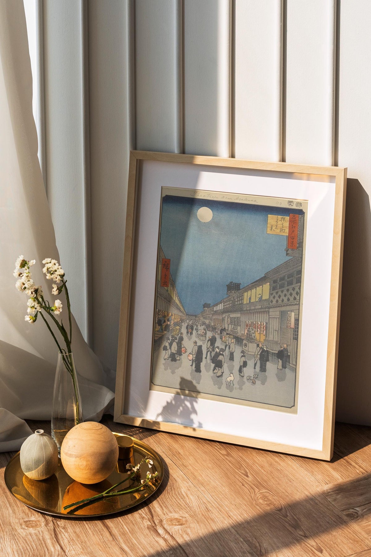 Hiroshige - Saruwakamachi at Night. Japanese landscape art, Print on canvas, Poster print, Japanese home decor, Asian ar