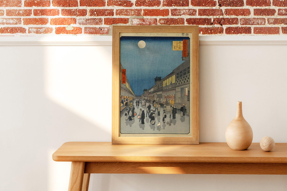 Hiroshige - Saruwakamachi at Night. Japanese landscape art, Print on canvas, Poster print, Japanese home decor, Asian ar