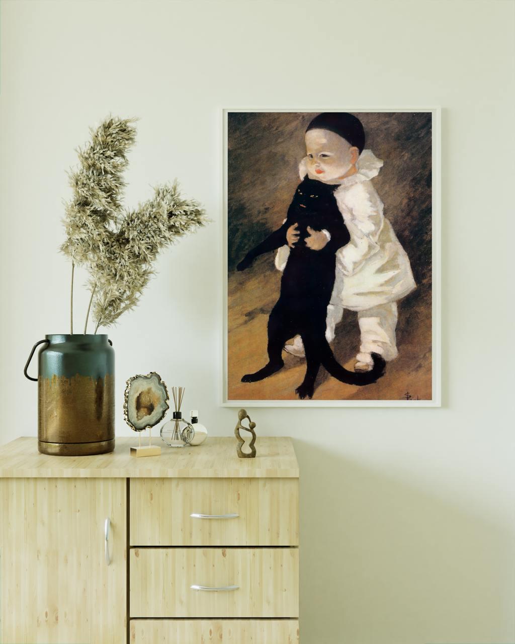 Théophile Steinlen, Pierrot and the Cat - art nouveau wall art, vintage French decor, whimsical cat print, classic home 