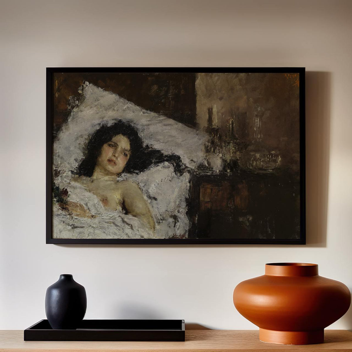Resting by Antonio Mancini (1887) – Italian Realism Painting, Fine Art Canvas Print, Giclee Reproduction, Gallery Wrappe