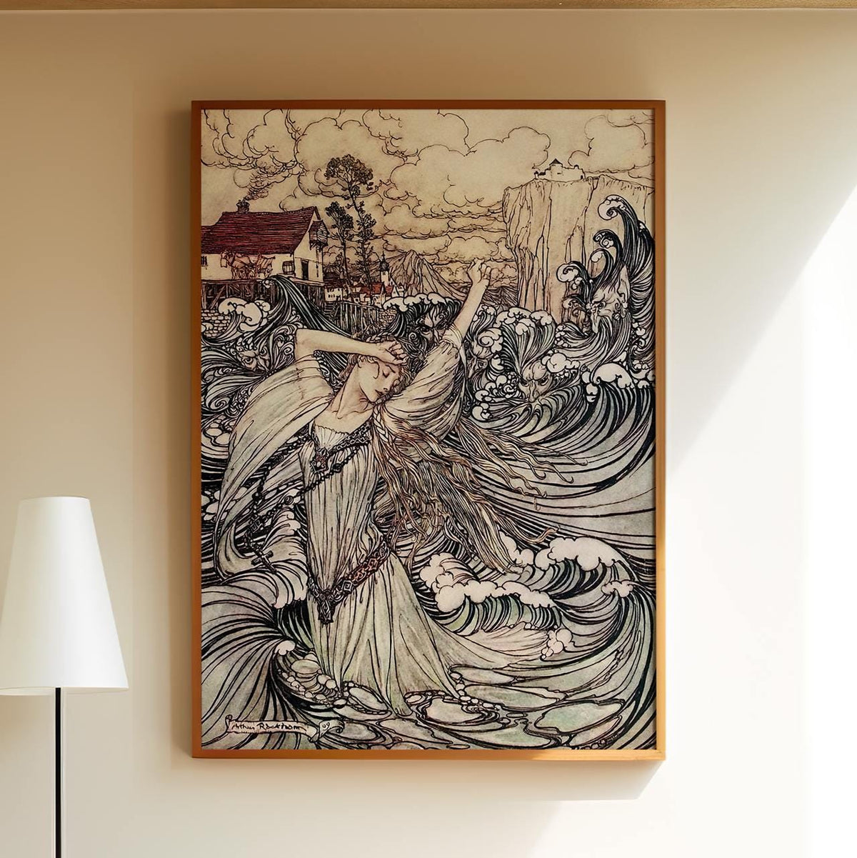 Undine by Arthur Rackham – 1909 Fairy Tale Illustration, Vintage Fantasy Art Print, Giclee Canvas, Mythical Water Spirit