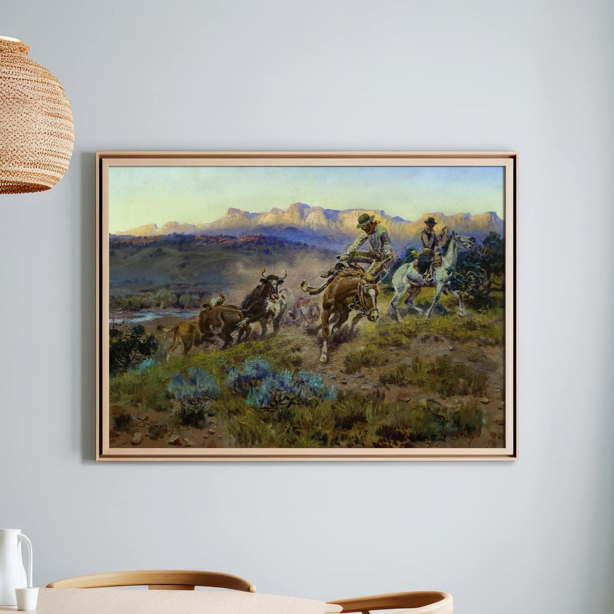 Charles M. Russell, Round-Up on the Musselshell - western wall art, rustic home decor, vintage cowboy print, museum styl