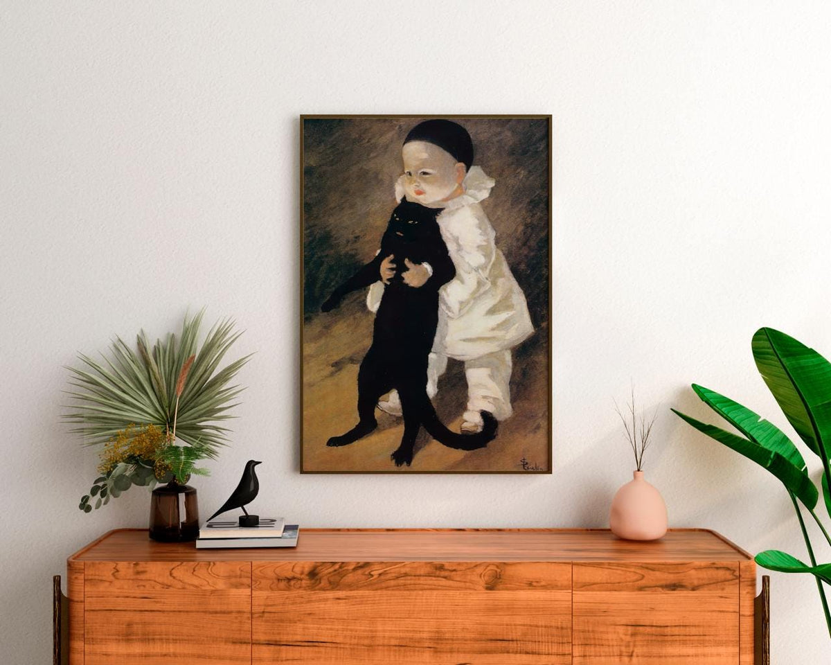 Pierrot with Cat by Théophile Steinlen – French Vintage Poster Print, Fine Art Canvas, Giclee Reproduction, Gallery Wrap