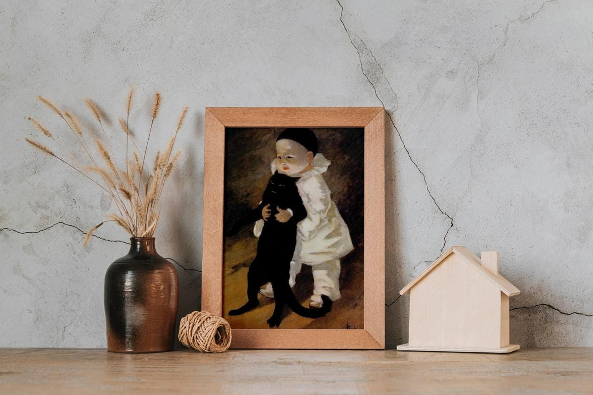 Pierrot with Cat by Théophile Steinlen – French Vintage Poster Print, Fine Art Canvas, Giclee Reproduction, Gallery Wrap