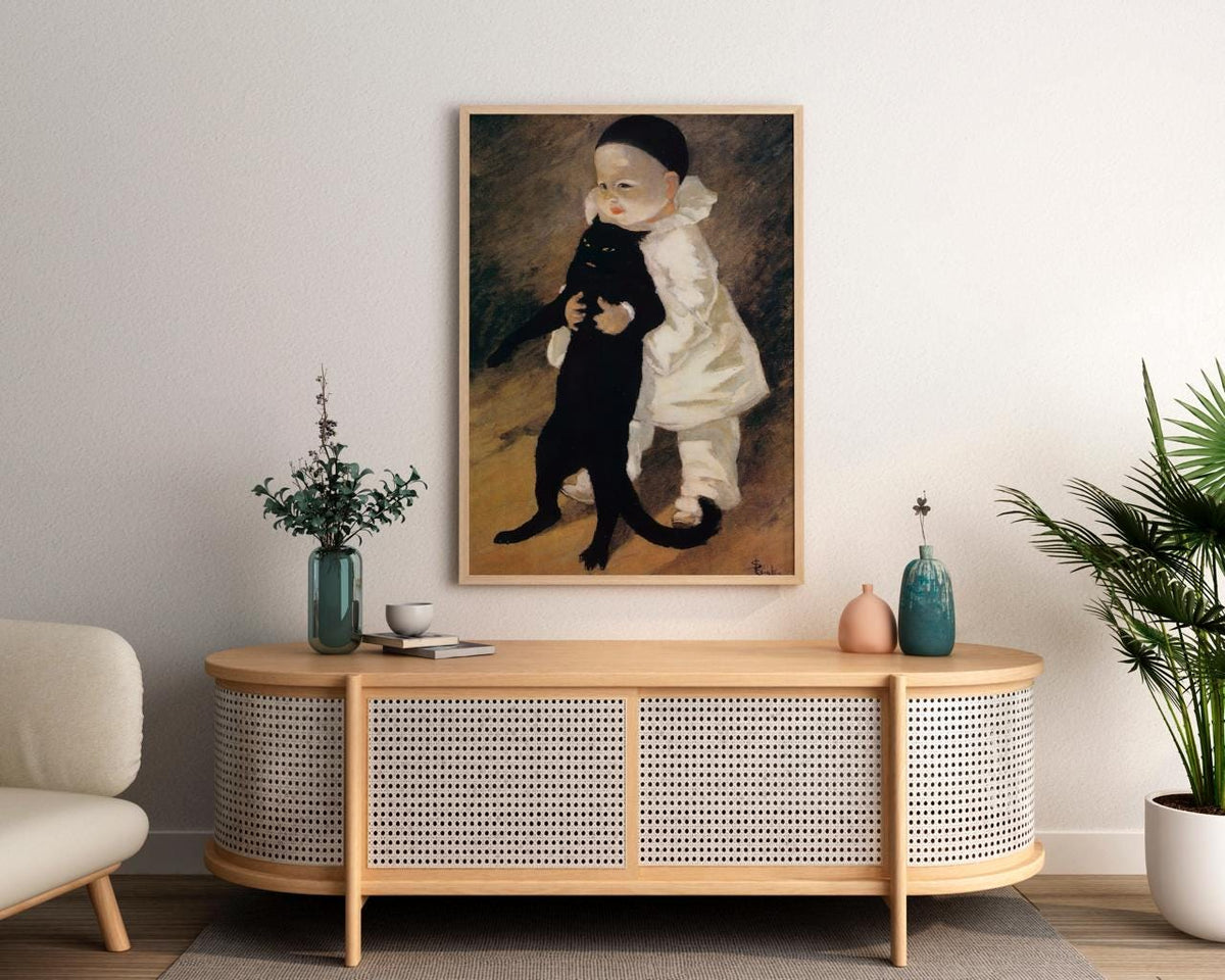 Pierrot with Cat by Théophile Steinlen – French Vintage Poster Print, Fine Art Canvas, Giclee Reproduction, Gallery Wrap
