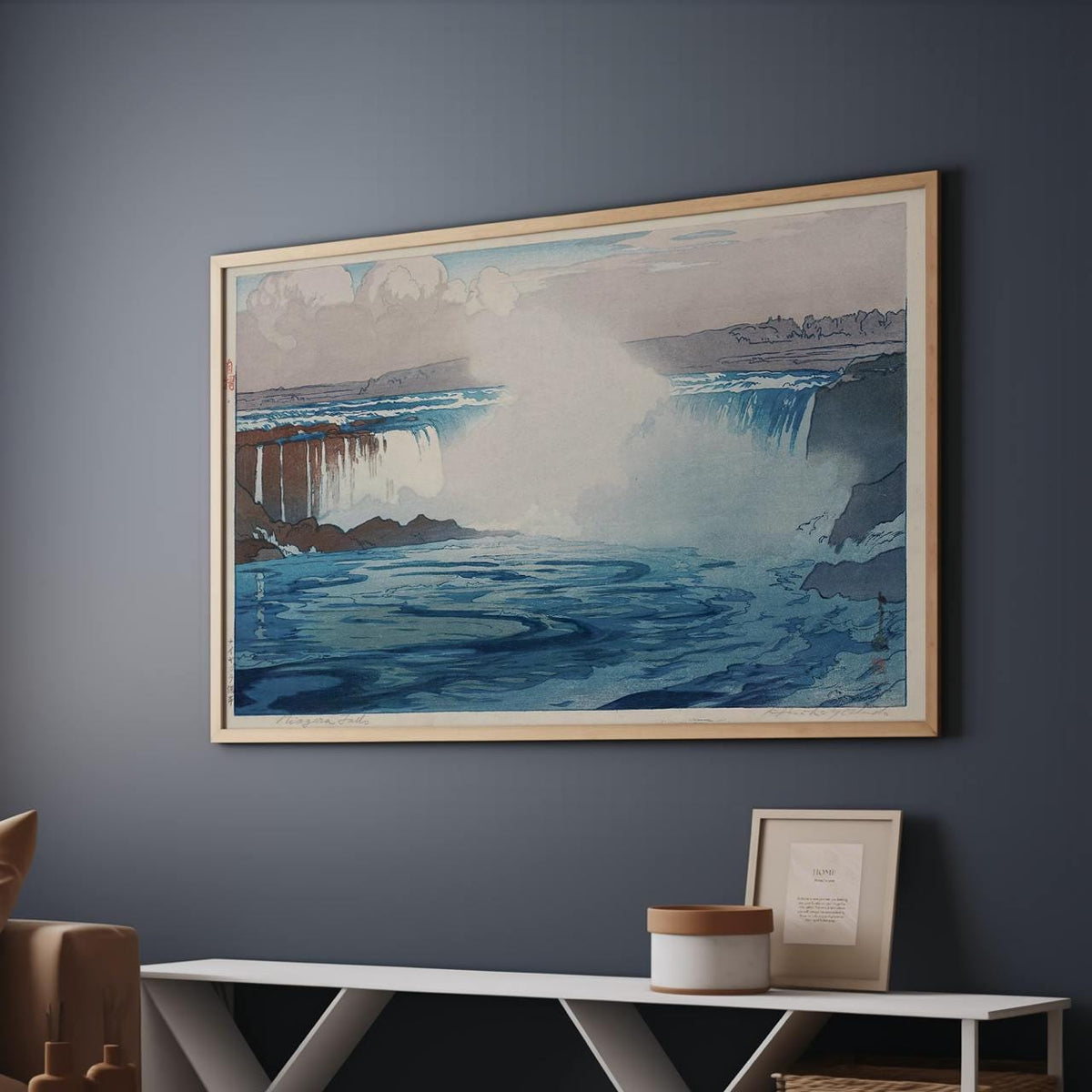 Niagara Falls by Hiroshi Yoshida – Japanese Woodblock Print, Waterfall Landscape Art, Canvas Reproduction, Natural Wall 