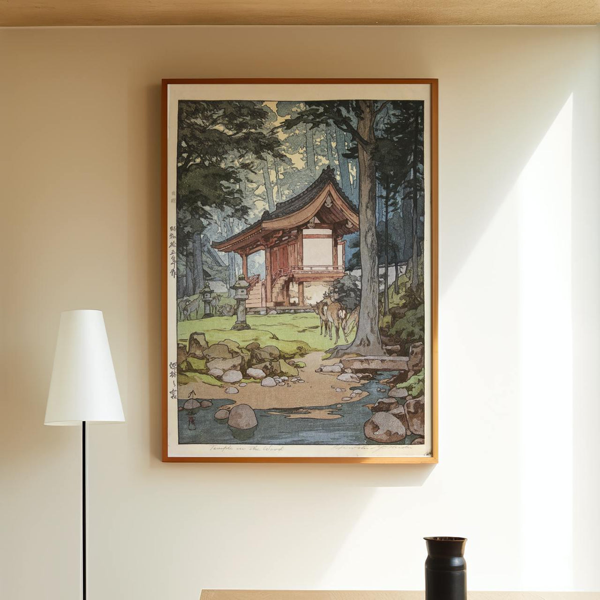 Temple in the Woods by Hiroshi Yoshida – Japanese Woodblock Print, Forest Temple Wall Art, Spiritual Nature Scene, Canva