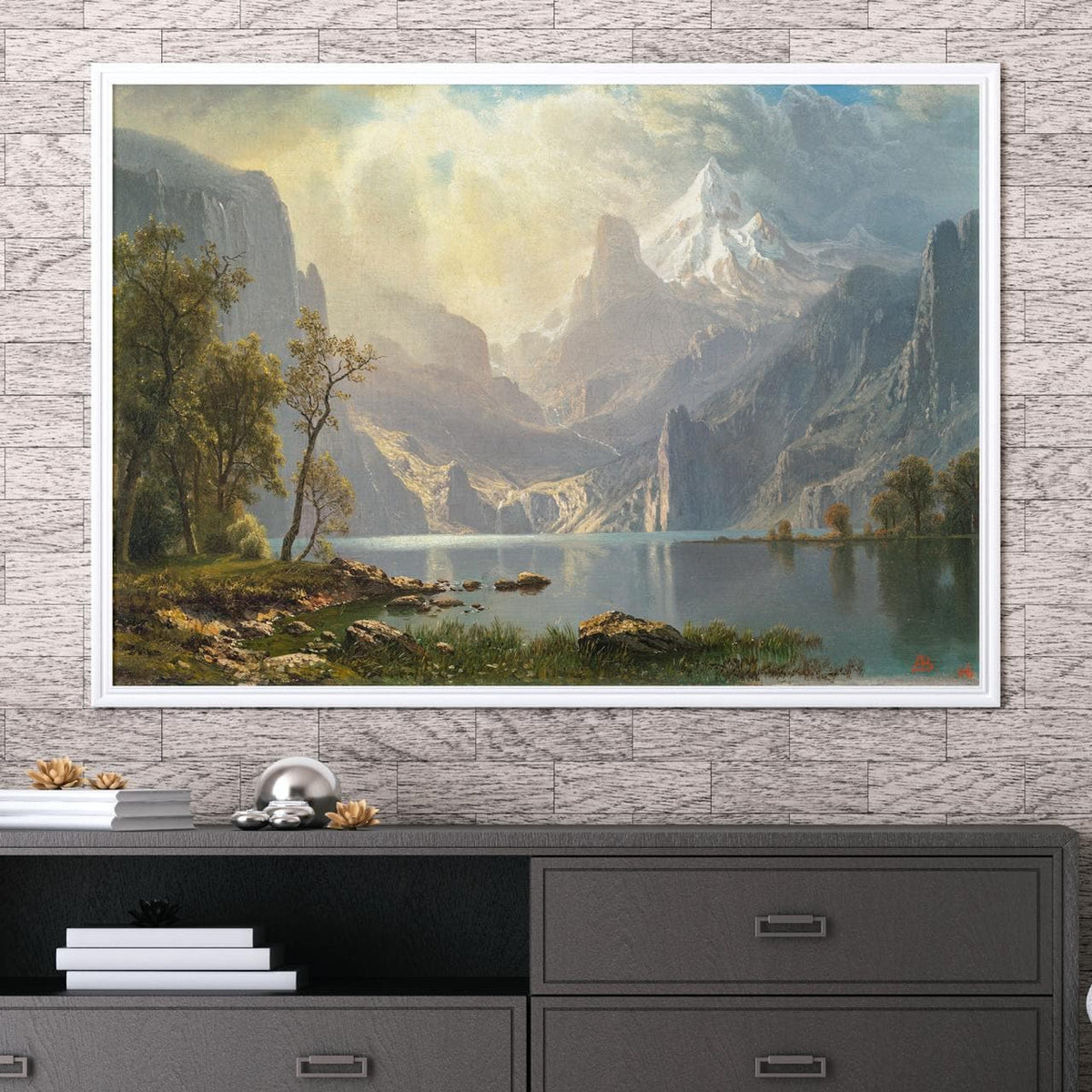 Lake Tahoe by Albert Bierstadt – 19th Century American Landscape Print, Romantic Nature Scene, Giclee Canvas, Mountain W