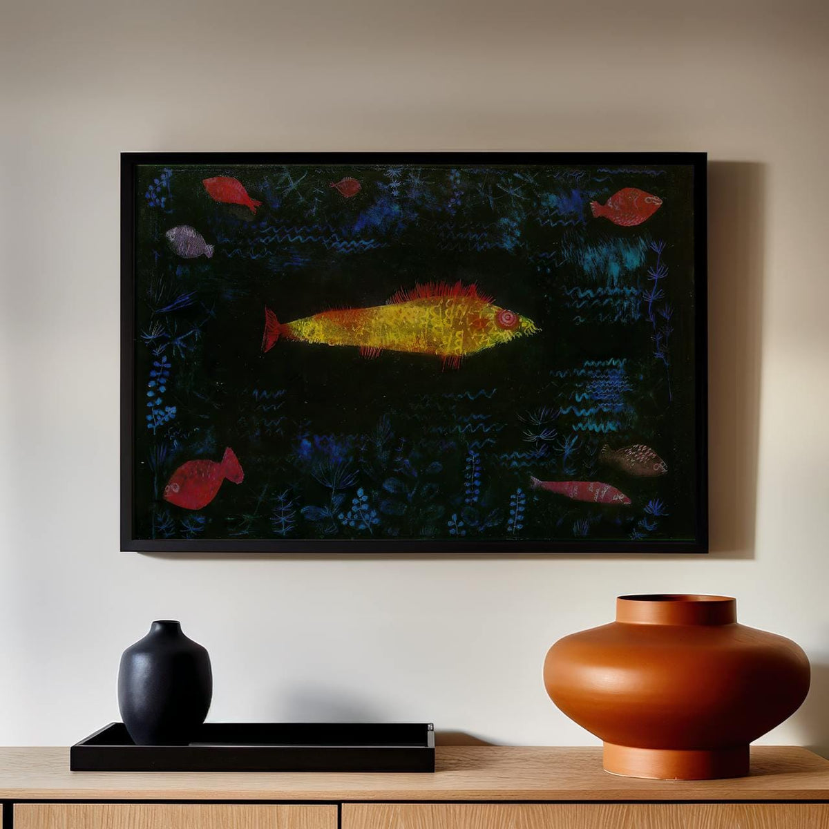 The Goldfish by Paul Klee (1925) – Expressionist Surrealism Print, Giclee Canvas, Gallery Wrapped, Abstract Fish Art, Mo