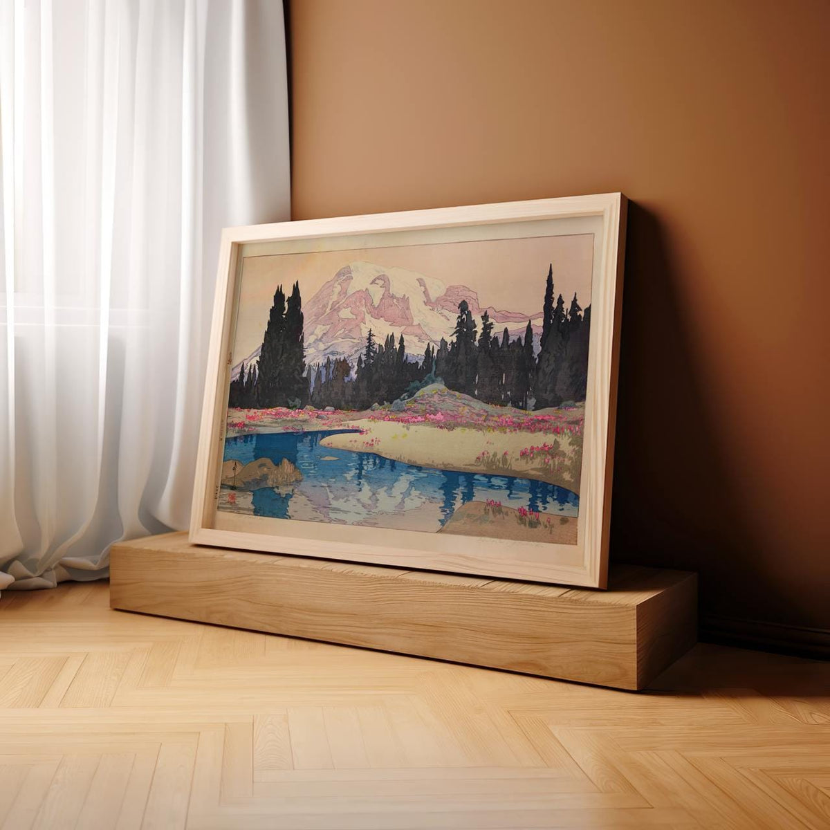 Mt. Rainier by Hiroshi Yoshida – Japanese Woodblock Print, Landscape Art, Mountain Scenery, Fine Art Print, Wall Decor, 