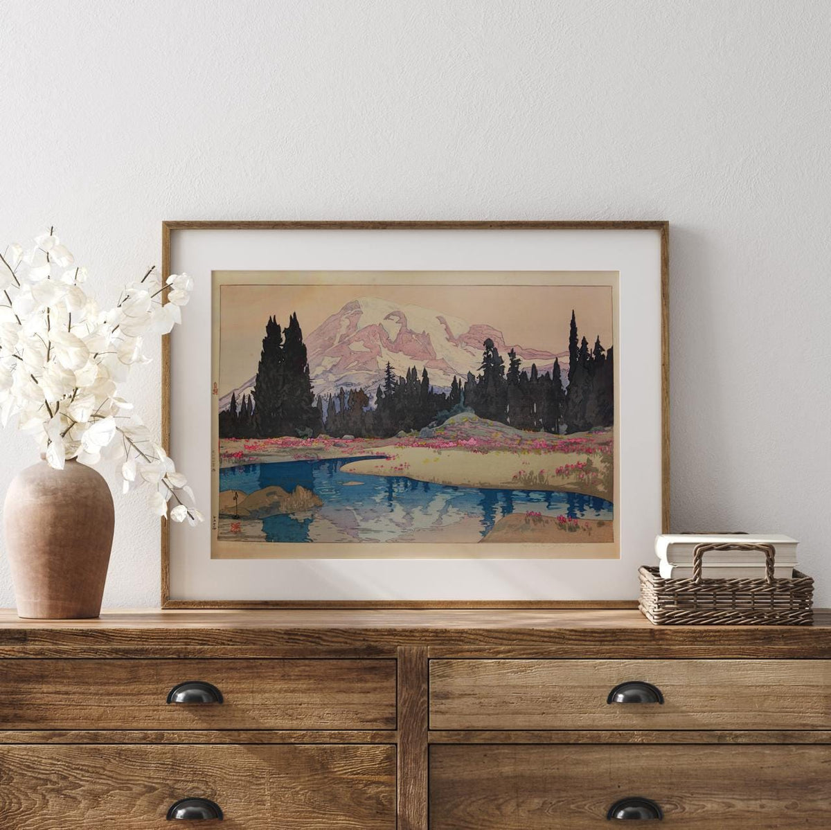 Mt. Rainier by Hiroshi Yoshida – Japanese Woodblock Print, Landscape Art, Mountain Scenery, Fine Art Print, Wall Decor, 