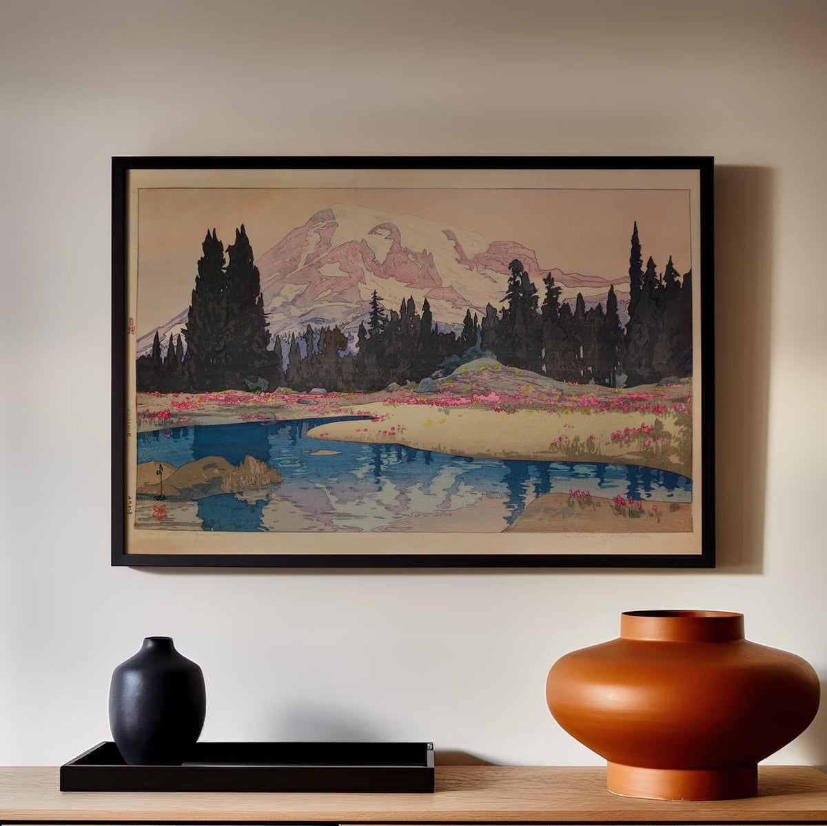 Mt. Rainier by Hiroshi Yoshida – Japanese Woodblock Print, Landscape Art, Mountain Scenery, Fine Art Print, Wall Decor, 