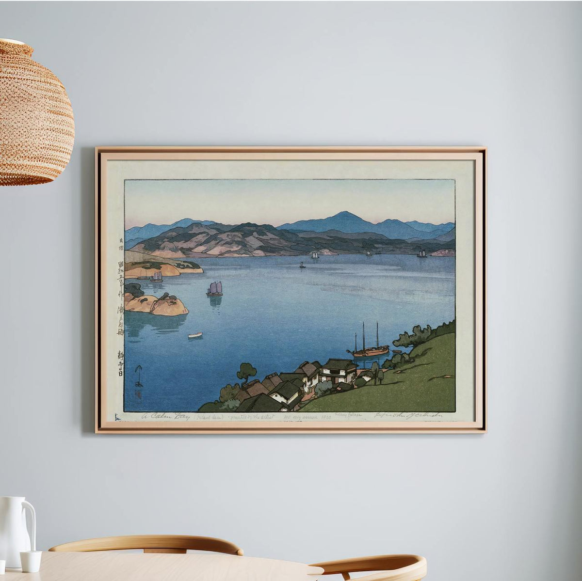 A Calm Day by Hiroshi Yoshida – Japanese Woodblock Print, Tranquil Seascape Art, Coastal Wall Decor, Giclee Canvas Print