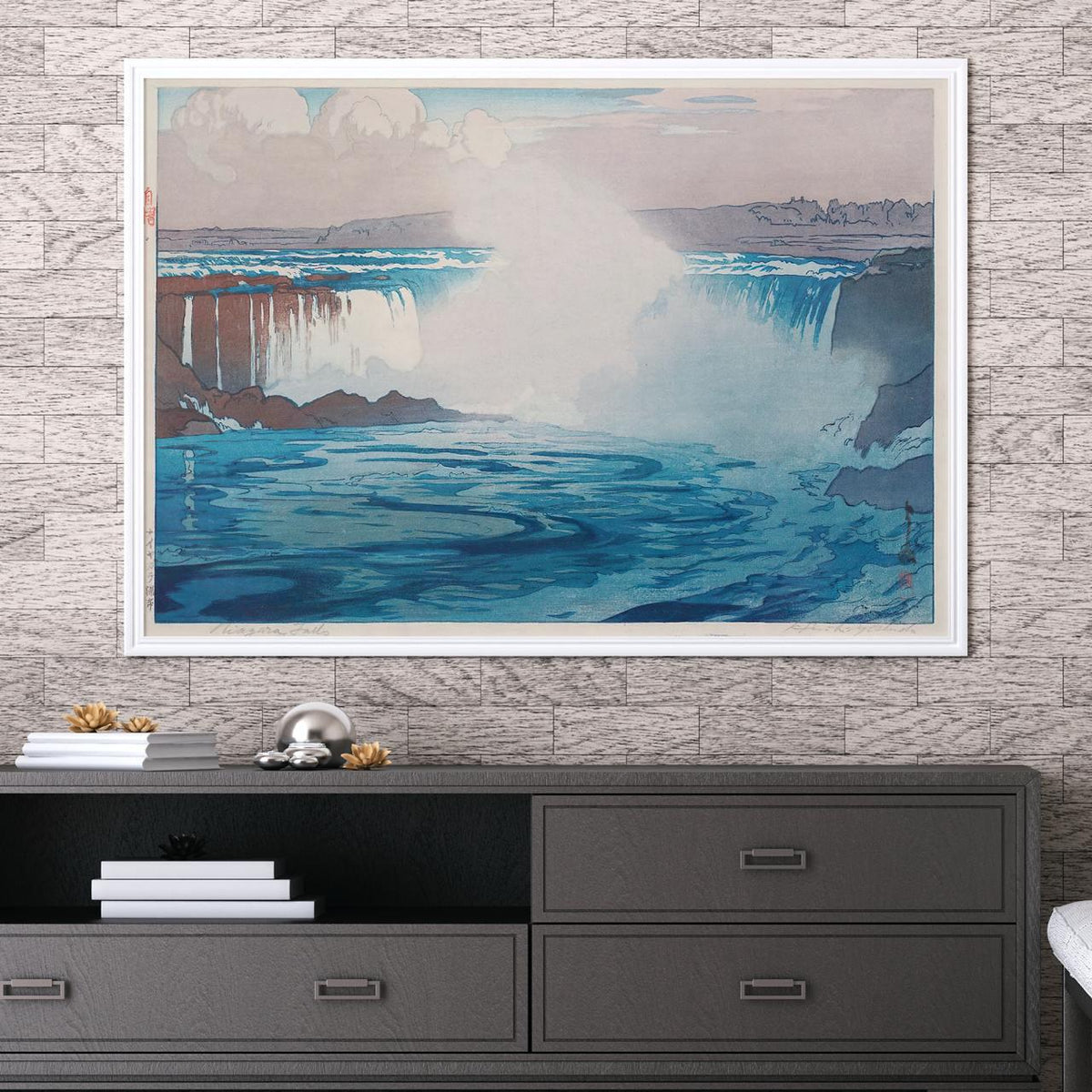 Niagara Falls by Hiroshi Yoshida – Japanese Woodblock Print, Waterfall Landscape Art, Canvas Reproduction, Natural Wall 