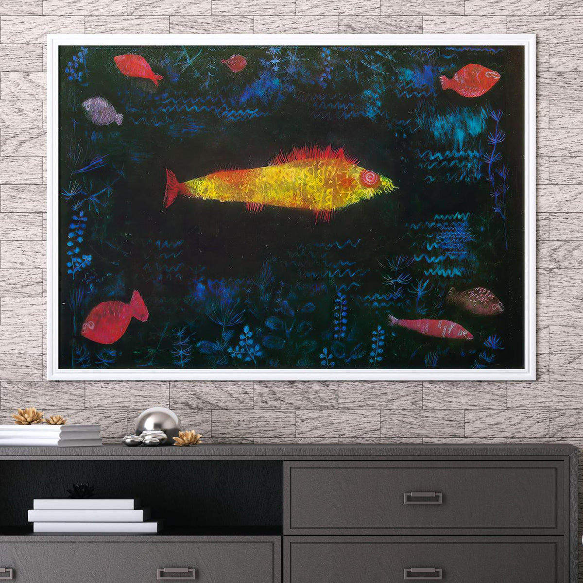 The Goldfish by Paul Klee (1925) – Expressionist Surrealism Print, Giclee Canvas, Gallery Wrapped, Abstract Fish Art, Mo