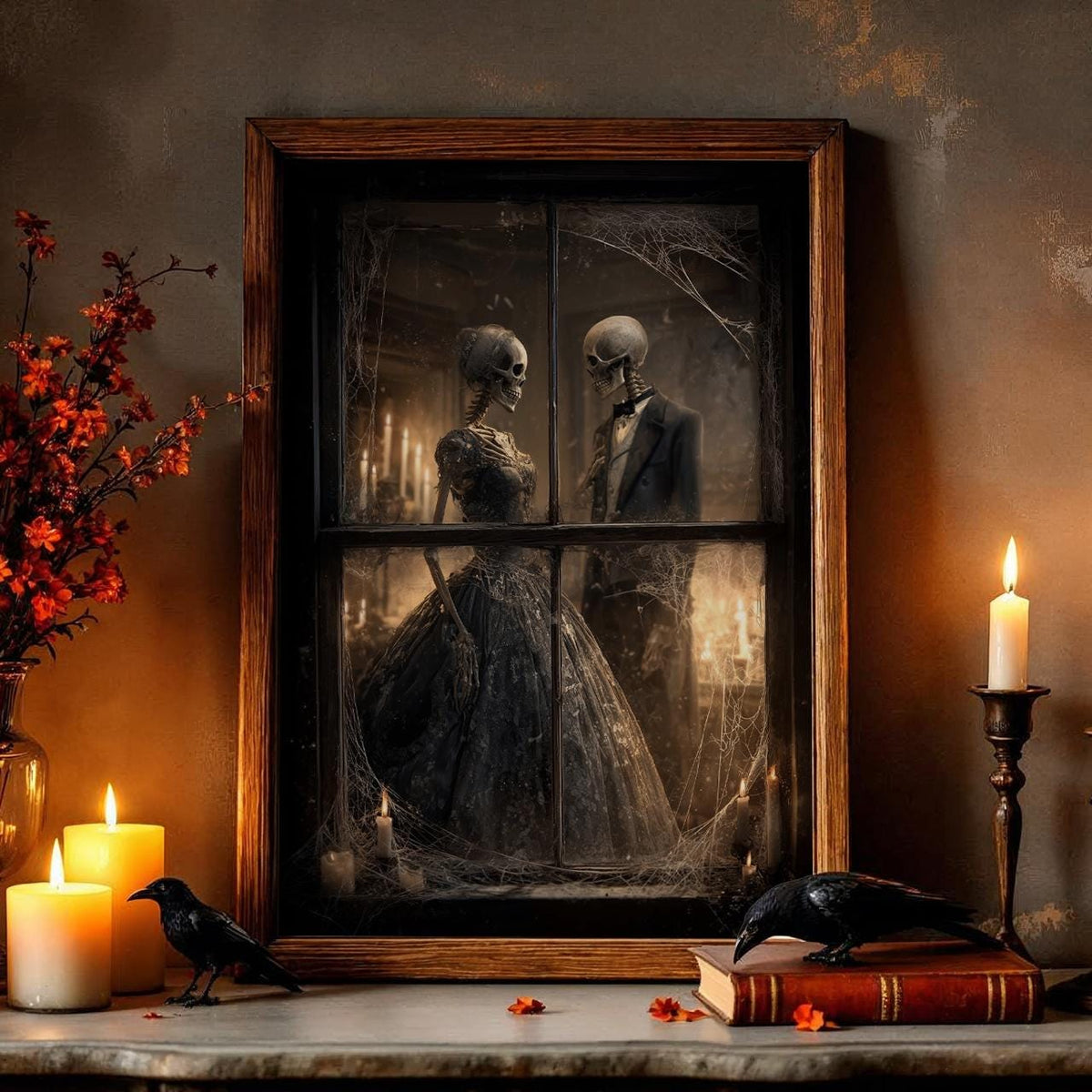 Dark Gothic Skeleton Couple Poster, Victorian Dance Wall Art Print, Halloween Gift for Gothic Lovers, Halloween Wall Art