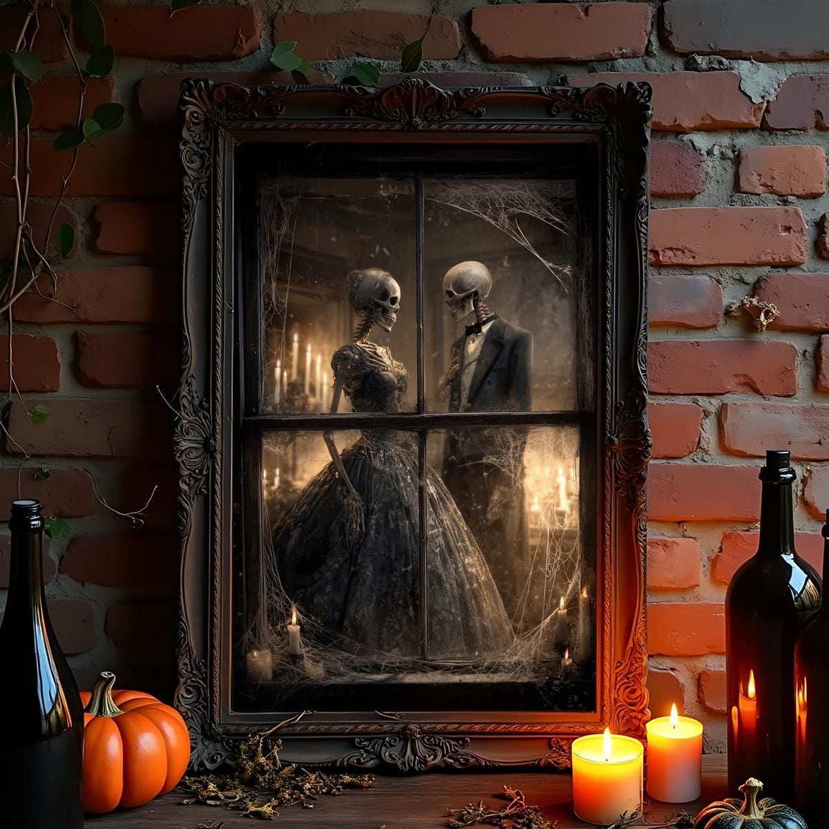 Dark Gothic Skeleton Couple Poster, Victorian Dance Wall Art Print, Halloween Gift for Gothic Lovers, Halloween Wall Art