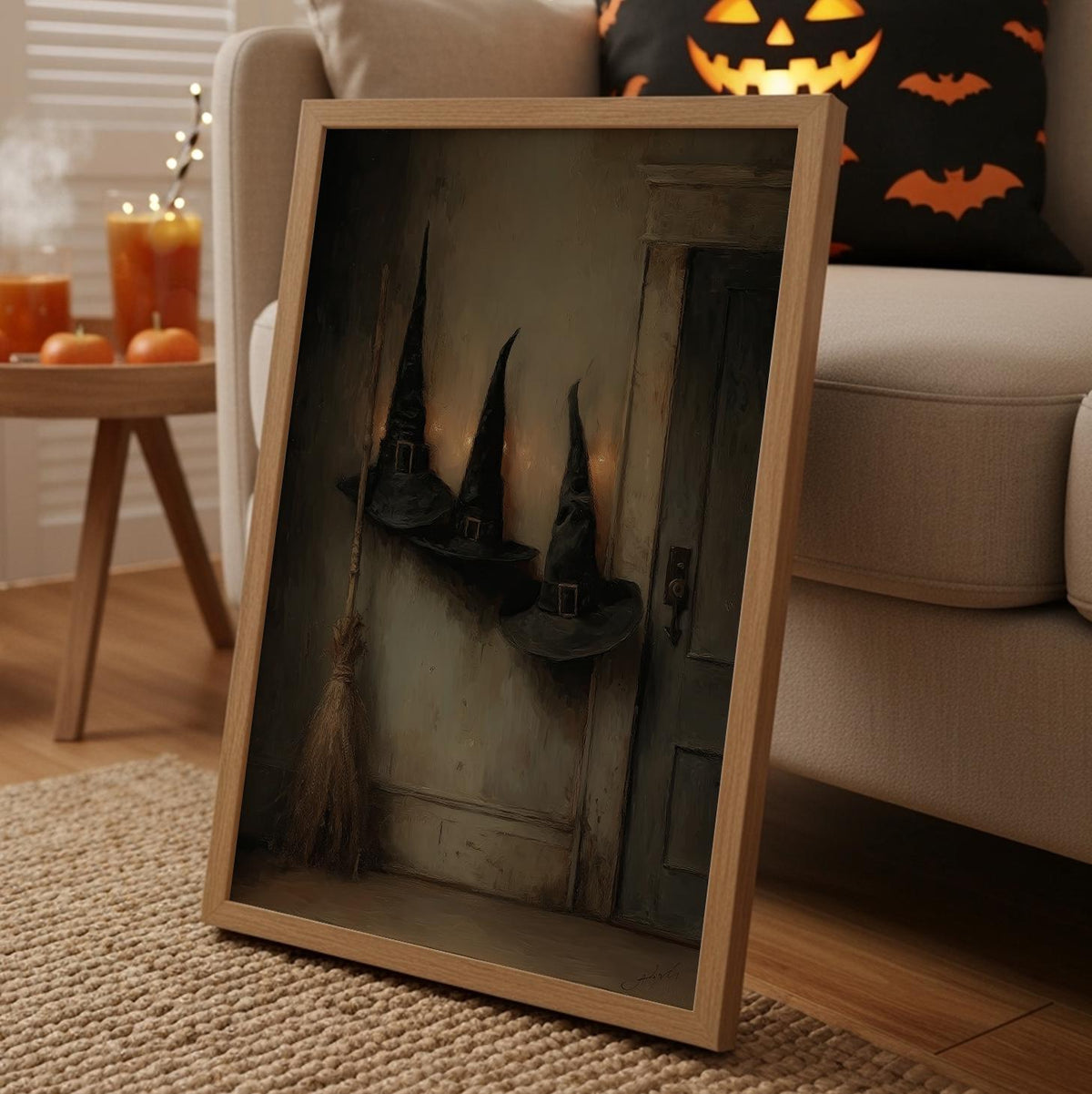 Victorian Witch Hats and Brooms Halloween Poster, Dark Gothic halloween art print wall decor poster, witch hats art